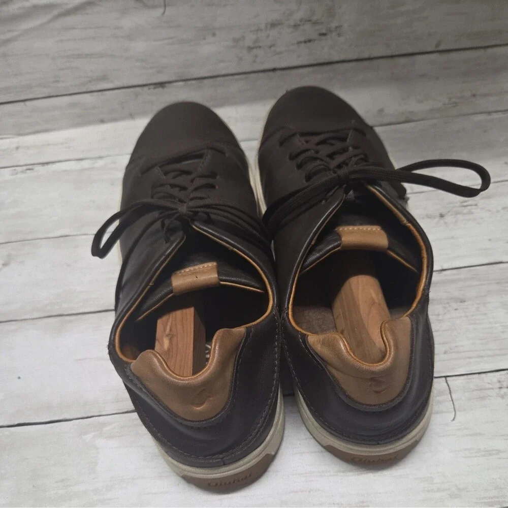 OluKai Lae'ahi Li 'Ili Shoes Mens Size 15 Brown Leather Low Top Casual Sneakers